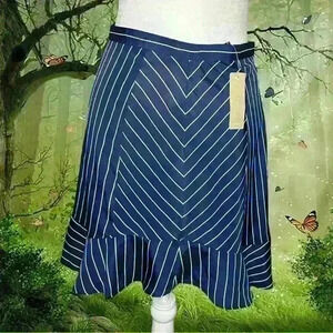 J.Crew Flair Skirt Navy Blue Pinstripe Ruffle Lined Skirt